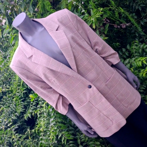 CALVIN KLEIN LADIES (1) BUTTON MULTI-COLOR HOUNDSTOOTH LUXURY BLAZER - Picture 9 of 17